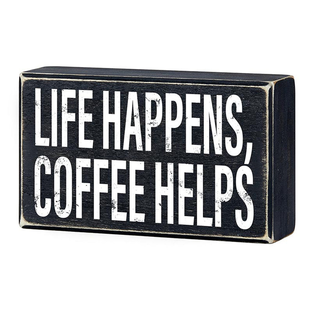 Life Happens, Coffee Helps Box Sign | Wooden Box Wall Tabletop Decor | 6" x 3.5" by The Bullish Store