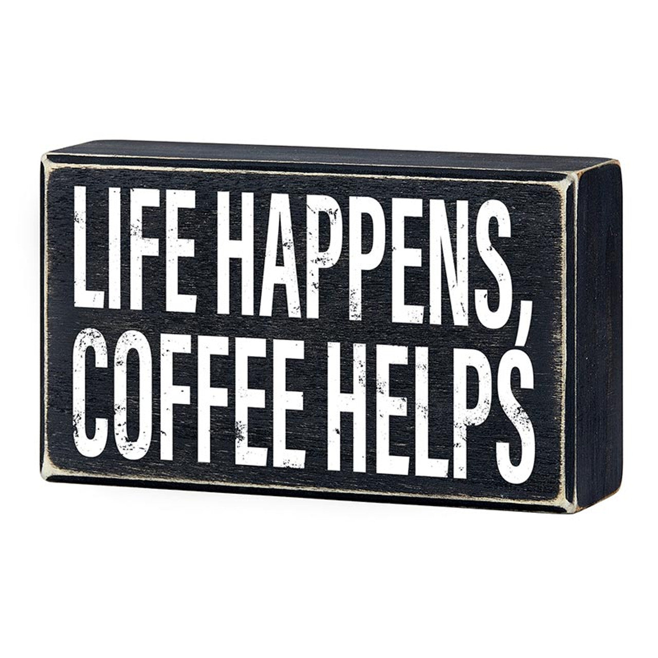 Life Happens, Coffee Helps Box Sign | Wooden Box Wall Tabletop Decor | 6" x 3.5" by The Bullish Store
