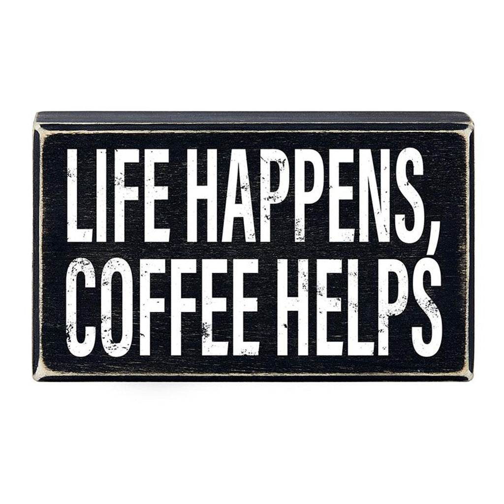 Life Happens, Coffee Helps Box Sign | Wooden Box Wall Tabletop Decor | 6" x 3.5" by The Bullish Store