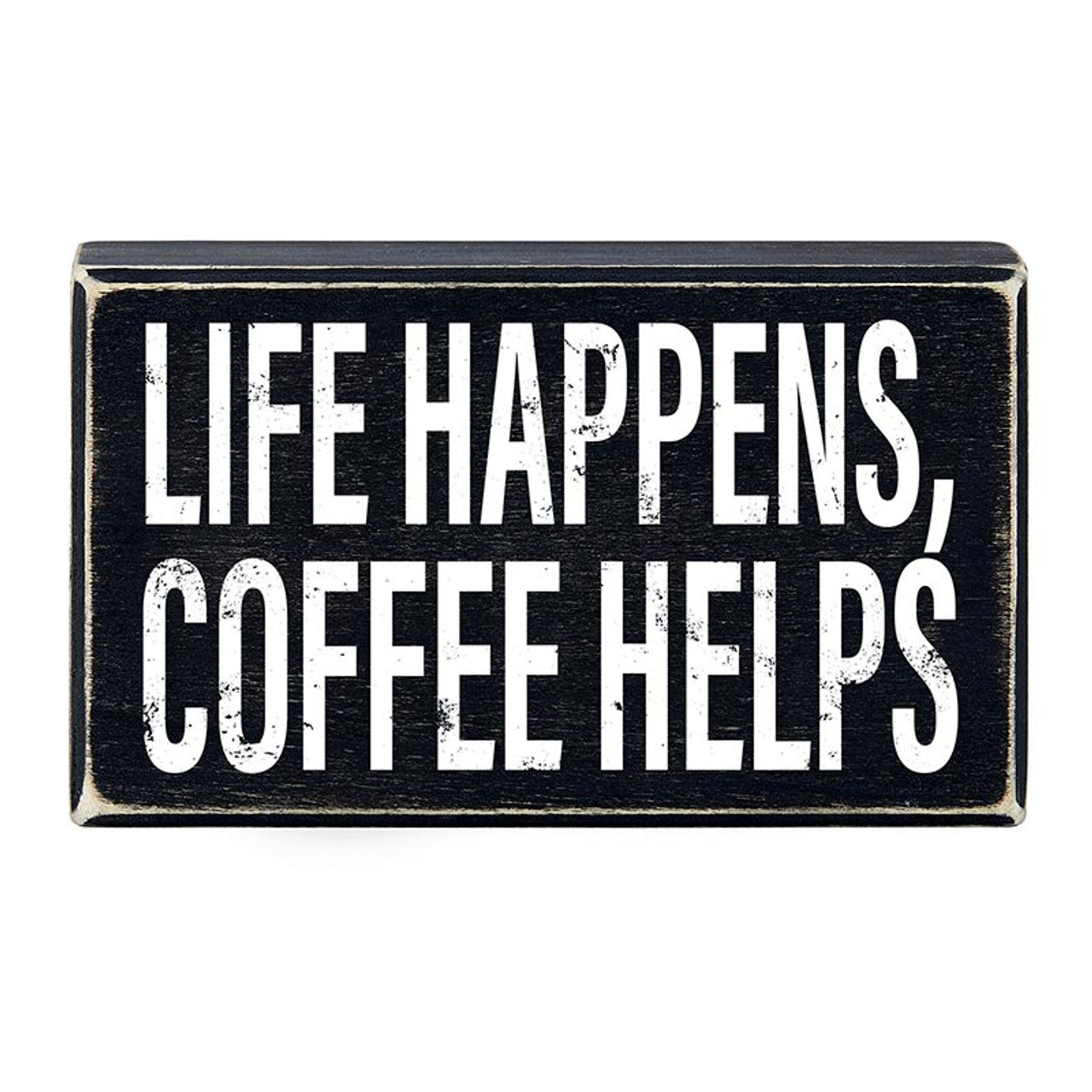 Life Happens, Coffee Helps Box Sign | Wooden Box Wall Tabletop Decor | 6" x 3.5" by The Bullish Store