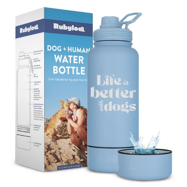 Dog + Human Water Bottle with Detachable Dog Bowl by Rubyloo