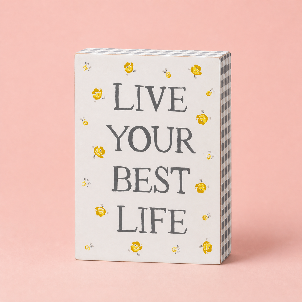 Live Your Best Life Watercolor Box Sign | Motivational Quote Wooden Sign Decor Display | 6" x 8" by The Bullish Store