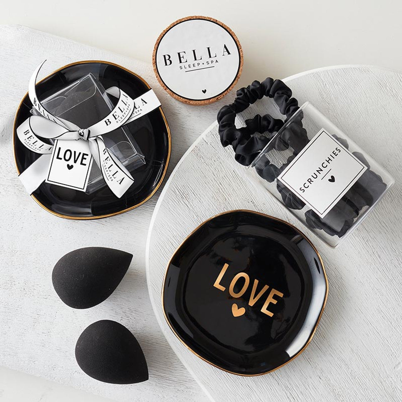 Love Black Ceramic Tray with Makeup Sponge Gift Set | Cosmetic Giftable Beauty Tools Set by The Bullish Store