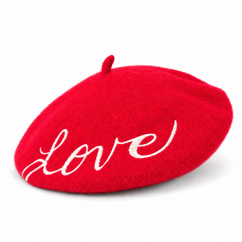 Love Embroidered Beret in Red by The Bullish Store