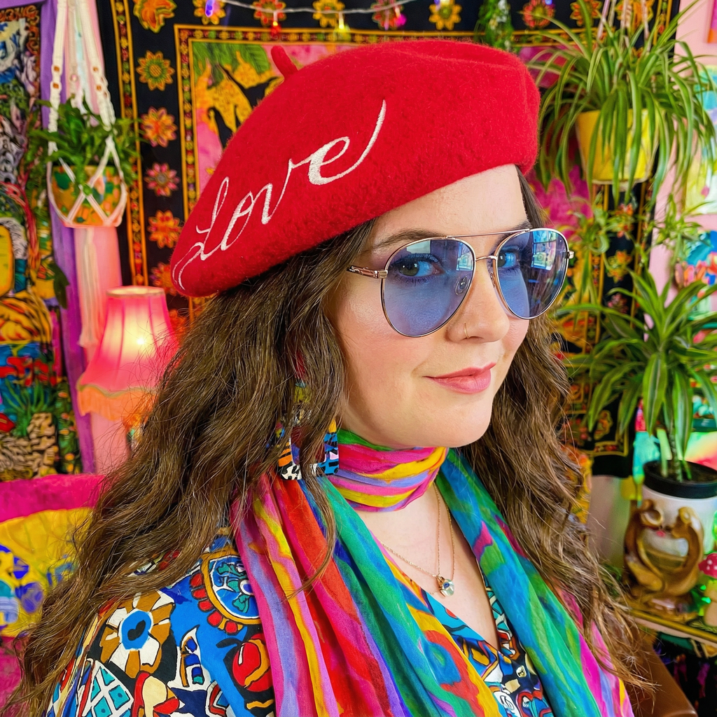 Love Embroidered Beret in Red by The Bullish Store