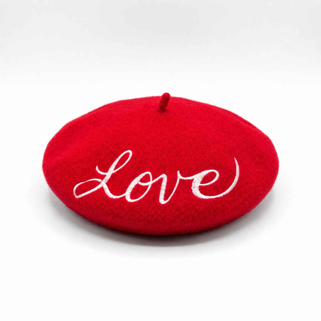 Love Embroidered Beret in Red by The Bullish Store