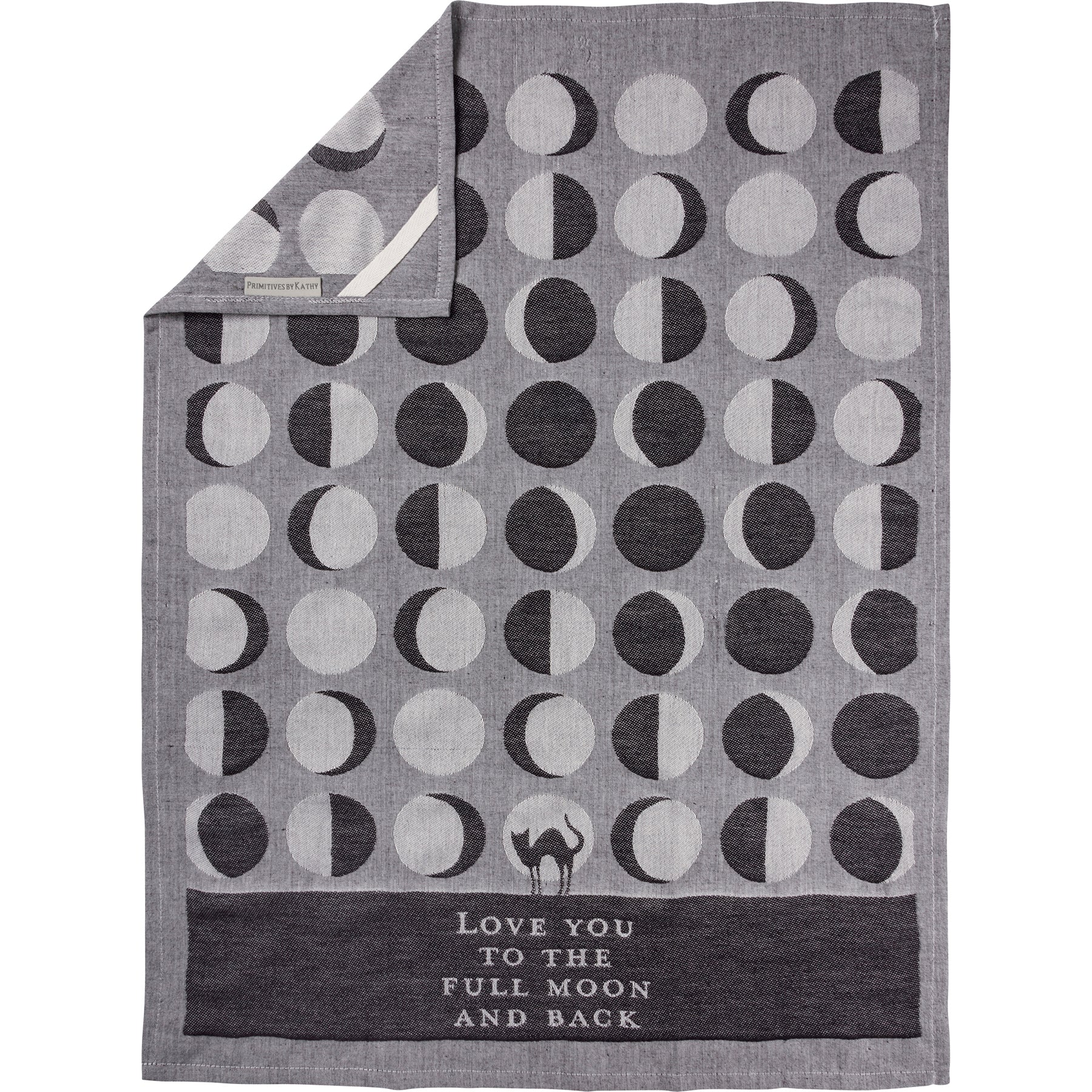 Love You To The Full Moon And Back Kitchen Towel | Gothic Black Cat Mystical Moon Phases | 20" x 28" by The Bullish Store