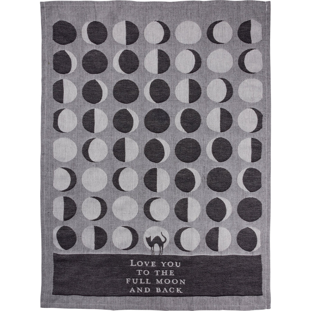 Love You To The Full Moon And Back Kitchen Towel | Gothic Black Cat Mystical Moon Phases | 20" x 28" by The Bullish Store