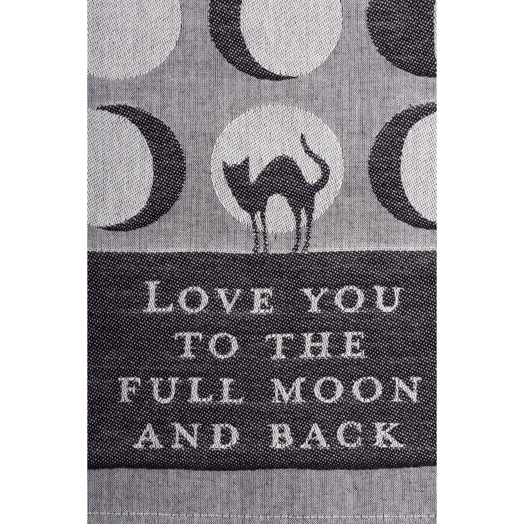 Love You To The Full Moon And Back Kitchen Towel | Gothic Black Cat Mystical Moon Phases | 20" x 28" by The Bullish Store