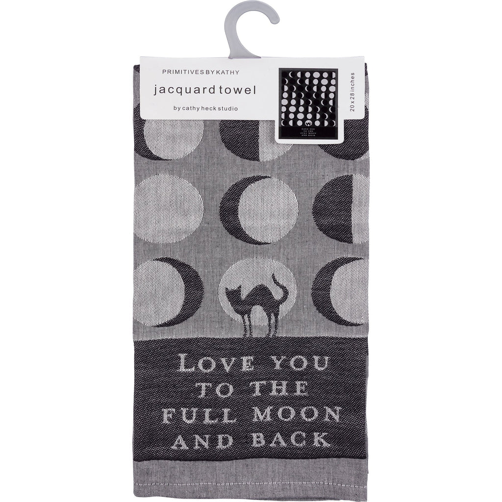 Love You To The Full Moon And Back Kitchen Towel | Gothic Black Cat Mystical Moon Phases | 20" x 28" by The Bullish Store