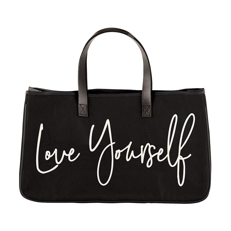 Love Yourself Large Rectangular Tote Bag | Genuine Leather Handles by The Bullish Store