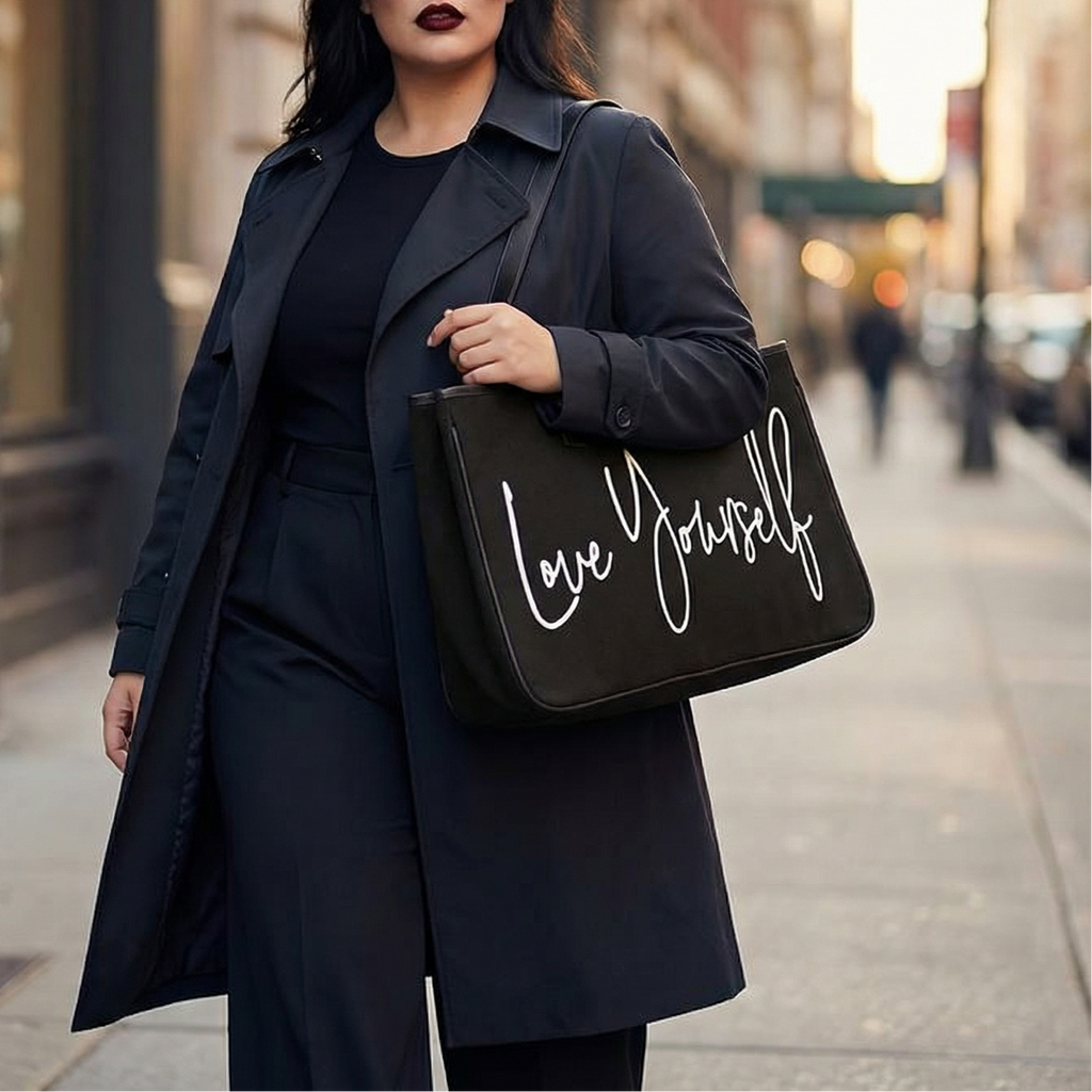 Love Yourself Large Rectangular Tote Bag | Genuine Leather Handles by The Bullish Store