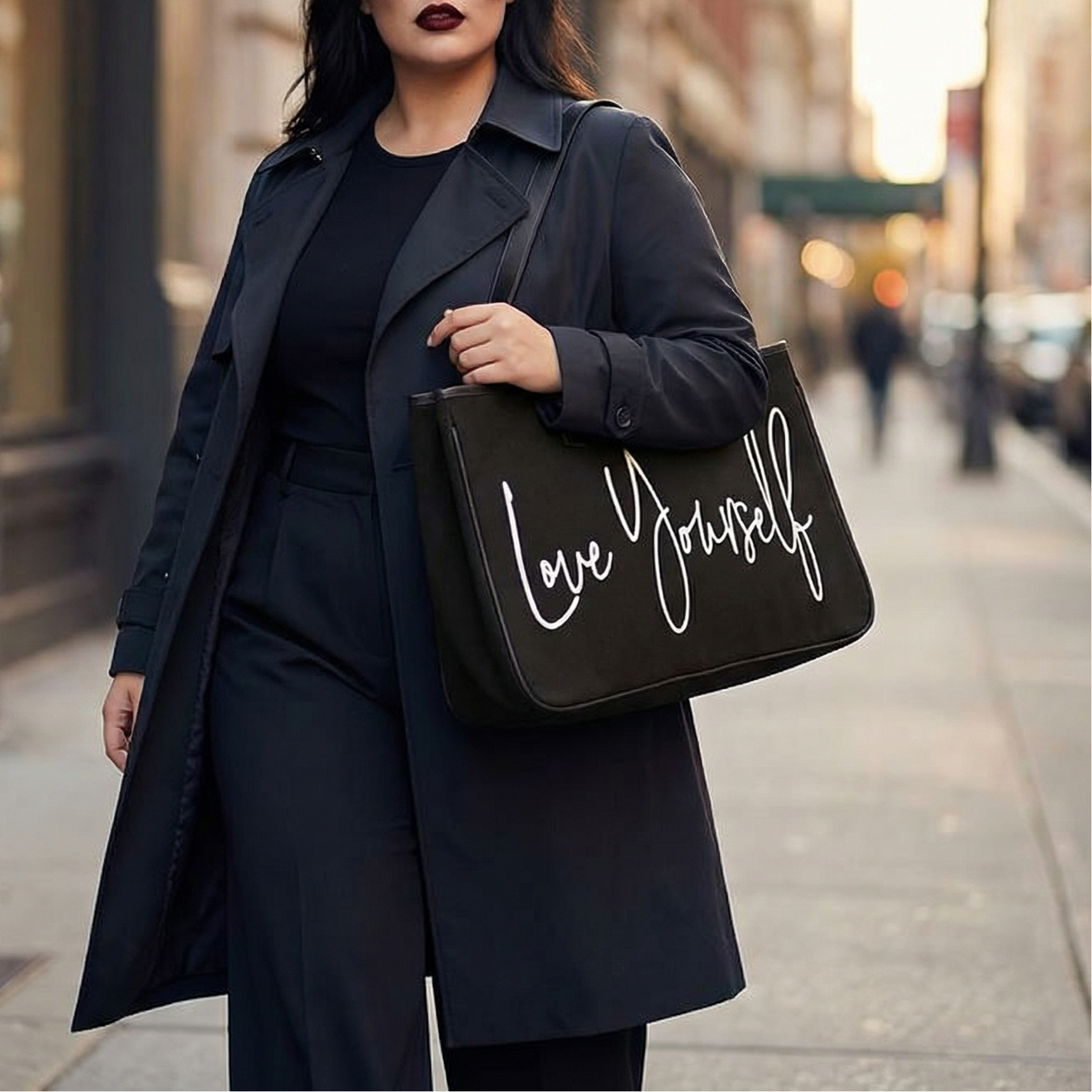 Love Yourself Large Rectangular Tote Bag | Genuine Leather Handles by The Bullish Store