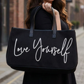Love Yourself Large Rectangular Tote Bag | Genuine Leather Handles by The Bullish Store