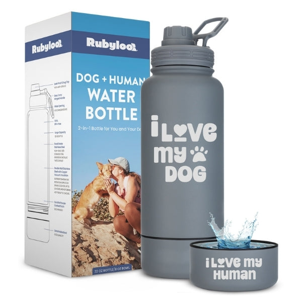 Dog + Human Water Bottle with Detachable Dog Bowl by Rubyloo