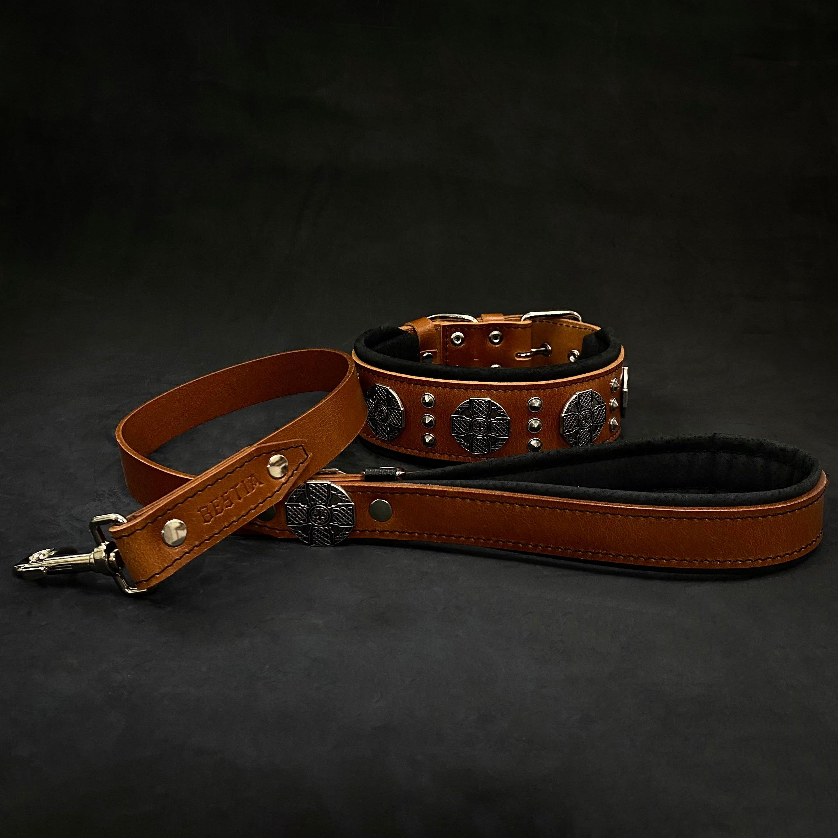 The "Maximus" collar 2.5 inch wide black & silver by Bestia Dog Gear