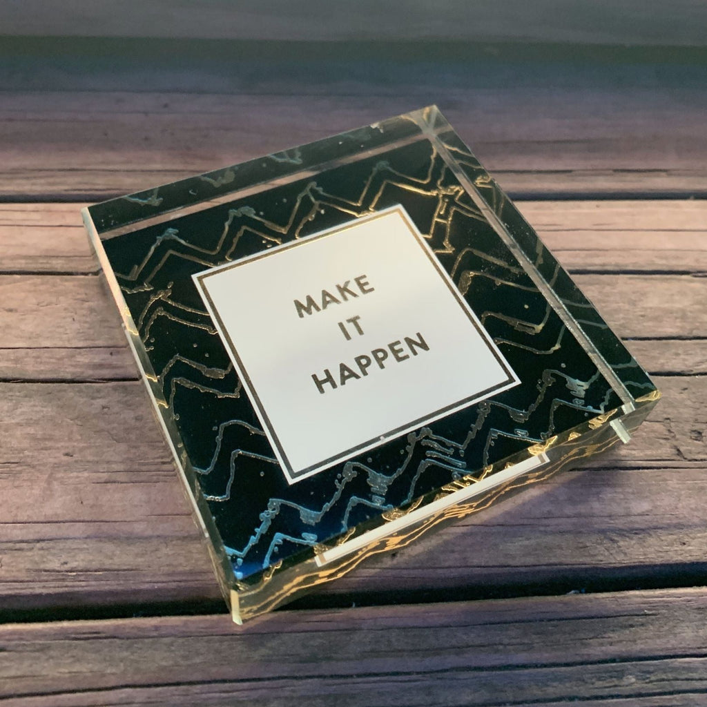 Make It Happen 3"x3" Paperweight in Black by The Bullish Store