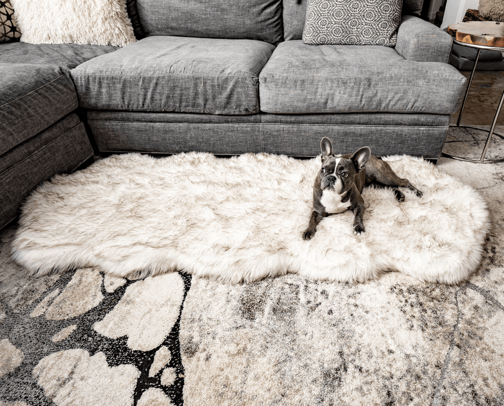 PupRug® Runner Faux Fur Memory Foam Dog Bed - Curve White with Brown Accents by Paw.com