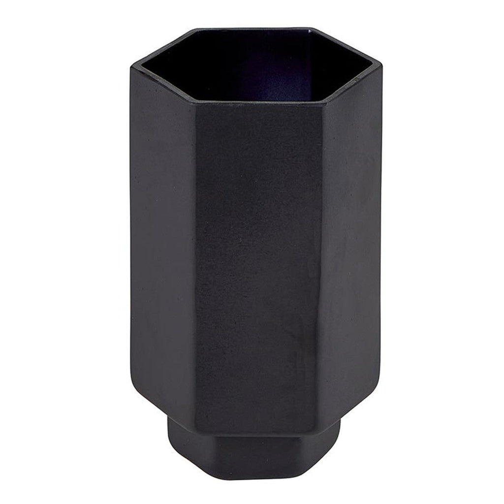 Matte Black Glass Hurricane Vase | Small Hexagonal Flower Vase | 3.5" x 6.5" by The Bullish Store