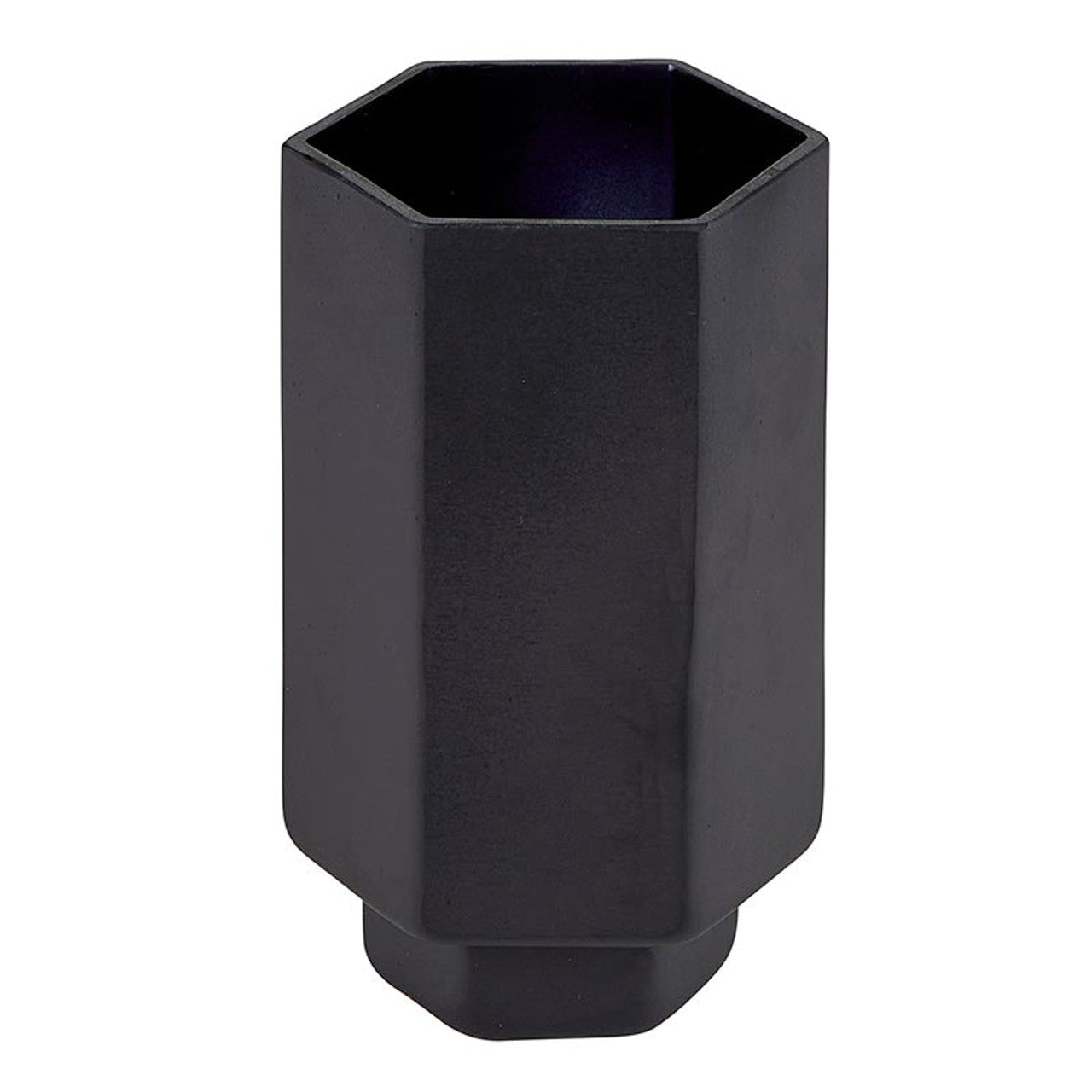 Matte Black Glass Hurricane Vase | Small Hexagonal Flower Vase | 3.5" x 6.5" by The Bullish Store