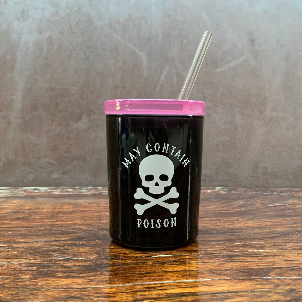 May Contain Poison Glass Double Old Fashioned with Lid and Straw | Halloween Spooky Tumbler by The Bullish Store