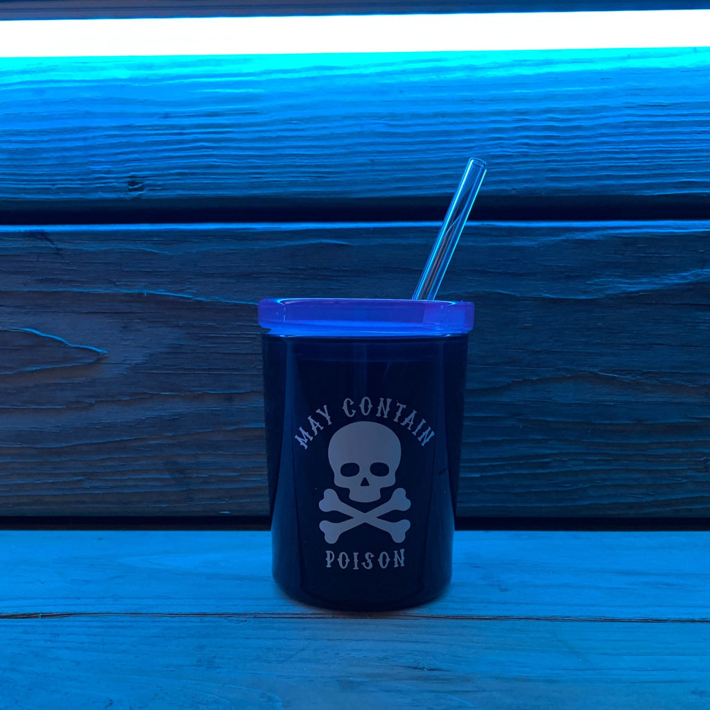 May Contain Poison Glass Double Old Fashioned with Lid and Straw | Halloween Spooky Tumbler by The Bullish Store
