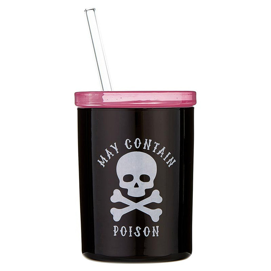 May Contain Poison Glass Double Old Fashioned with Lid and Straw | Halloween Spooky Tumbler by The Bullish Store