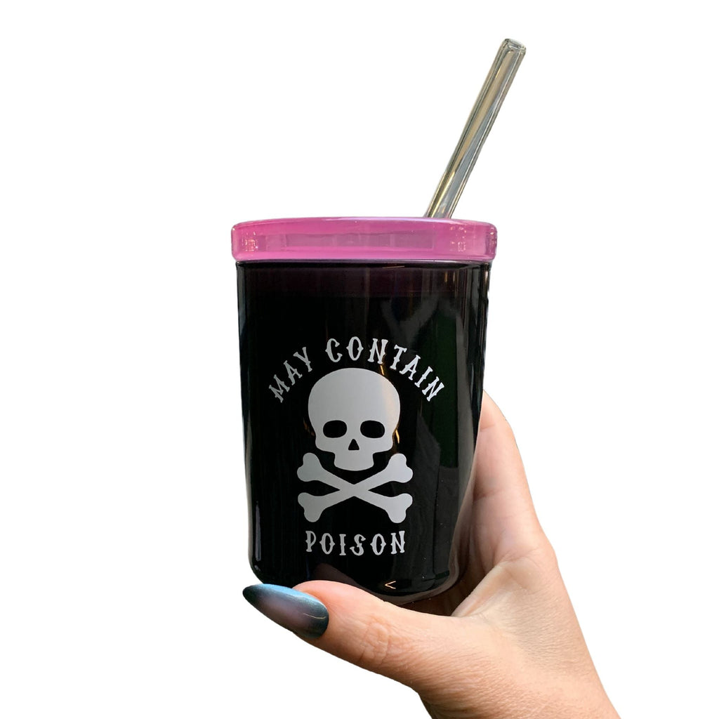 May Contain Poison Glass Double Old Fashioned with Lid and Straw | Halloween Spooky Tumbler by The Bullish Store