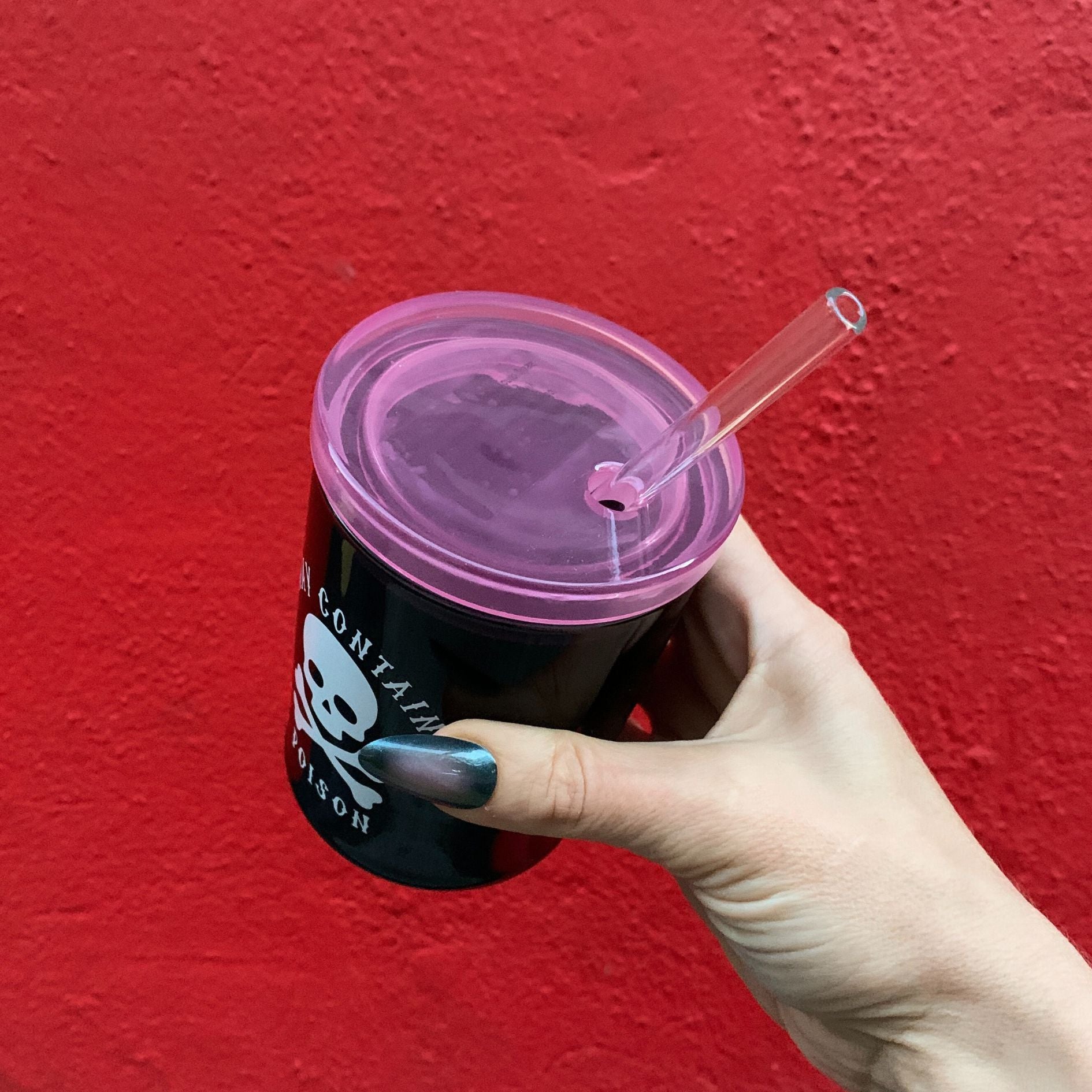 May Contain Poison Glass Double Old Fashioned with Lid and Straw | Halloween Spooky Tumbler by The Bullish Store