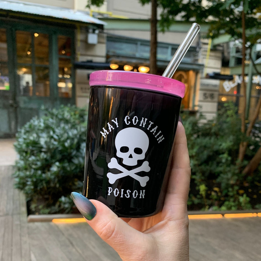 May Contain Poison Glass Double Old Fashioned with Lid and Straw | Halloween Spooky Tumbler by The Bullish Store