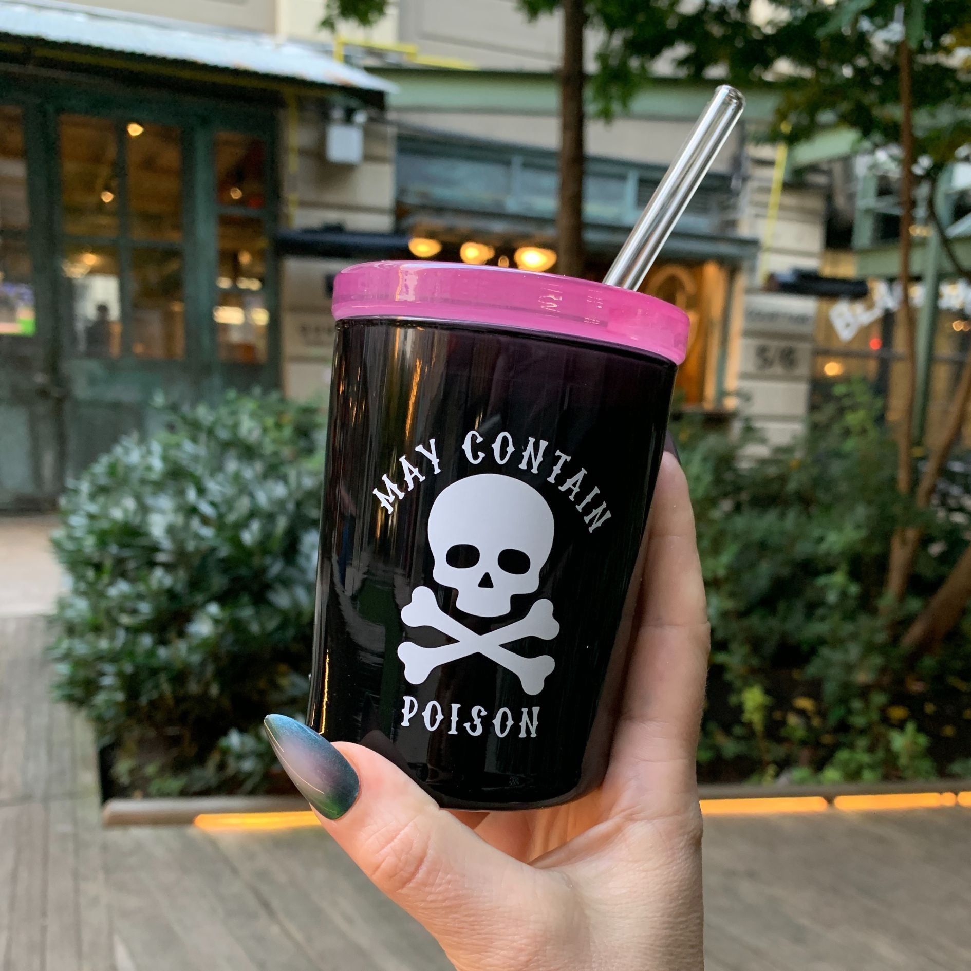 May Contain Poison Glass Double Old Fashioned with Lid and Straw | Halloween Spooky Tumbler by The Bullish Store