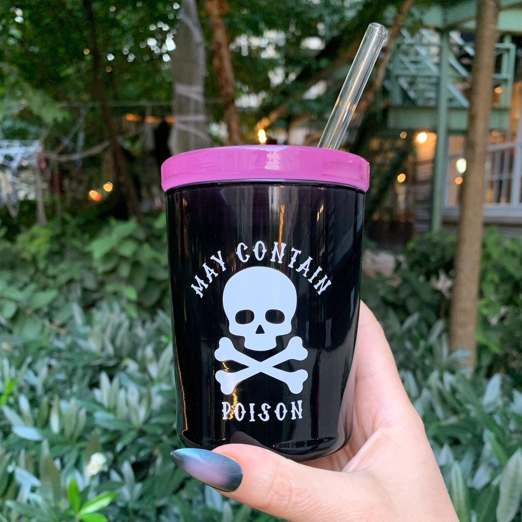 May Contain Poison Glass Double Old Fashioned with Lid and Straw | Halloween Spooky Tumbler by The Bullish Store