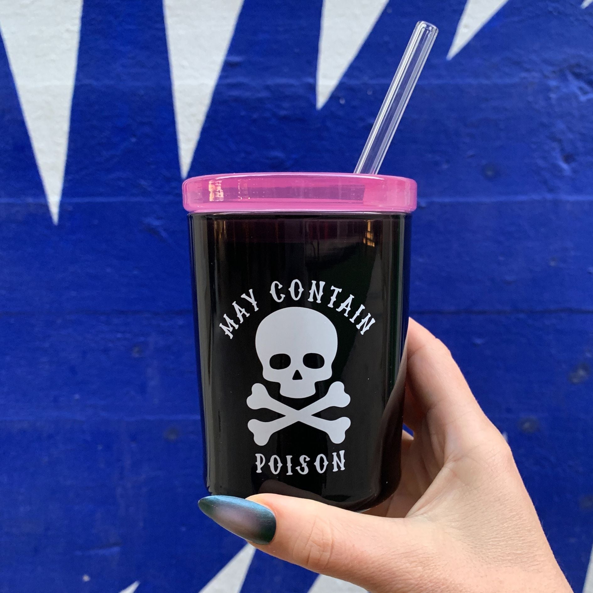 May Contain Poison Glass Double Old Fashioned with Lid and Straw | Halloween Spooky Tumbler by The Bullish Store