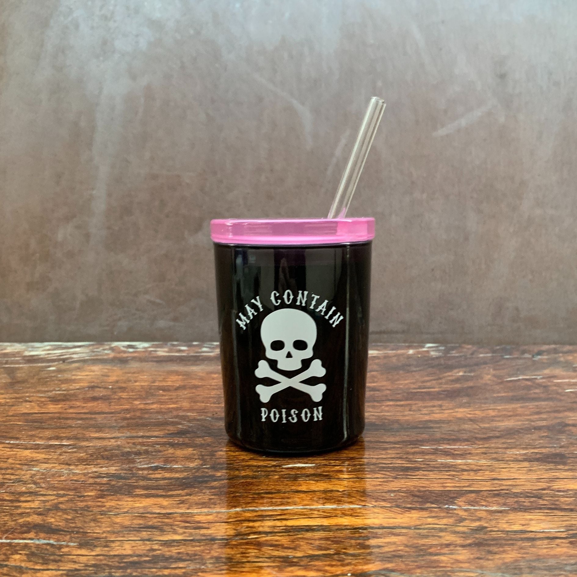 May Contain Poison Glass Double Old Fashioned with Lid and Straw | Halloween Spooky Tumbler by The Bullish Store