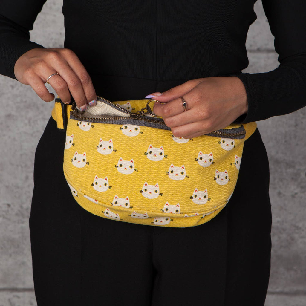 Meow Meow Cats Cotton Hip Bag Adjustable Strap | Yellow Waist Belt Fanny Pack by The Bullish Store
