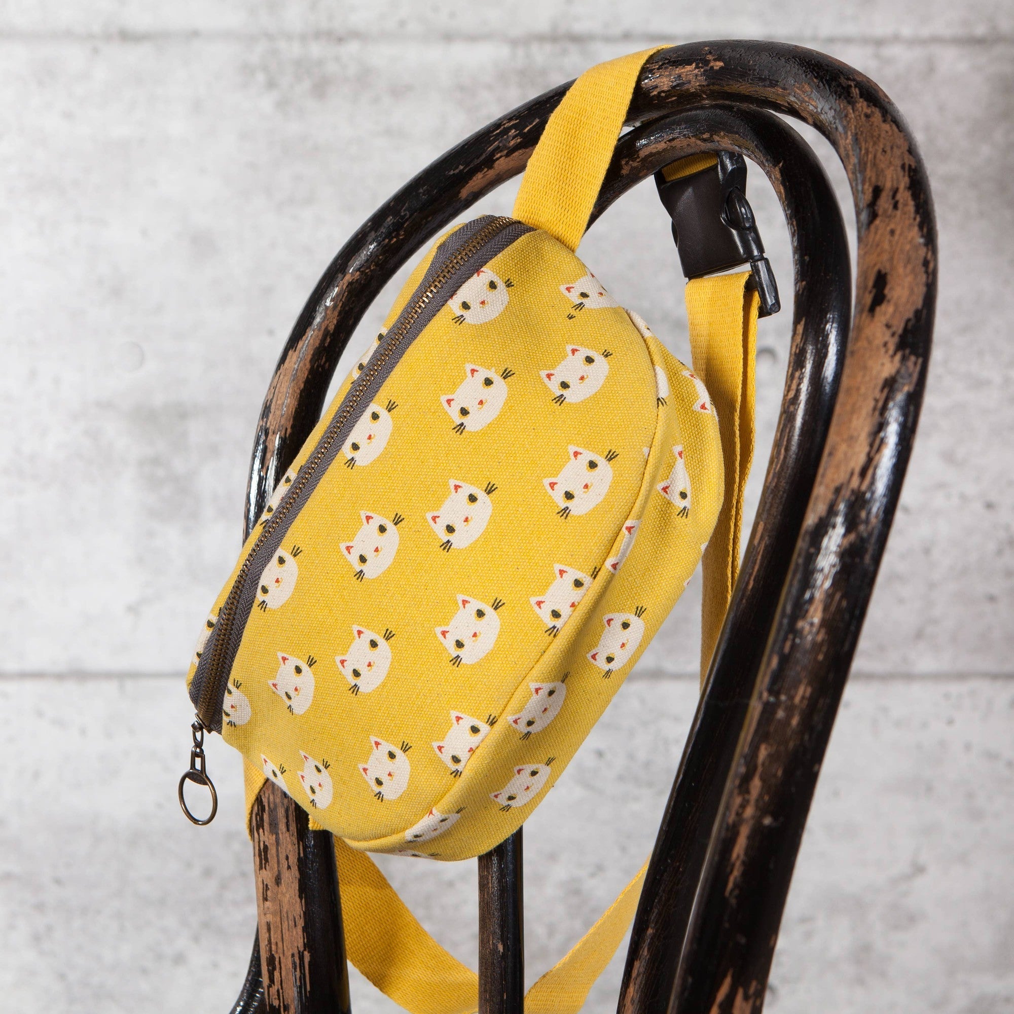 Meow Meow Cats Cotton Hip Bag Adjustable Strap | Yellow Waist Belt Fanny Pack by The Bullish Store