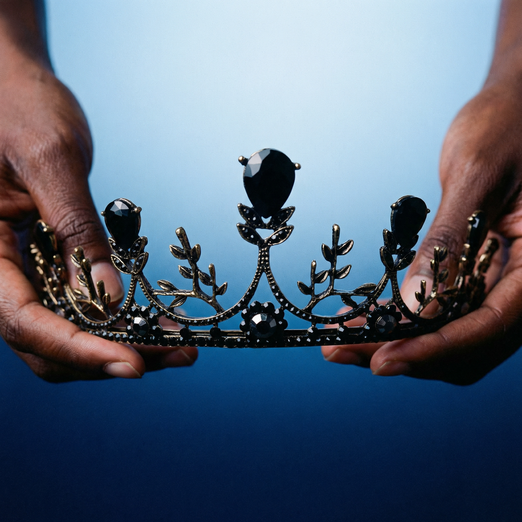 Midnight Blossom Tiara Crown in Gold with Black Gems | Dark Princess Gothic Crown Party or Bridal Hair Accessory by The Bullish Store