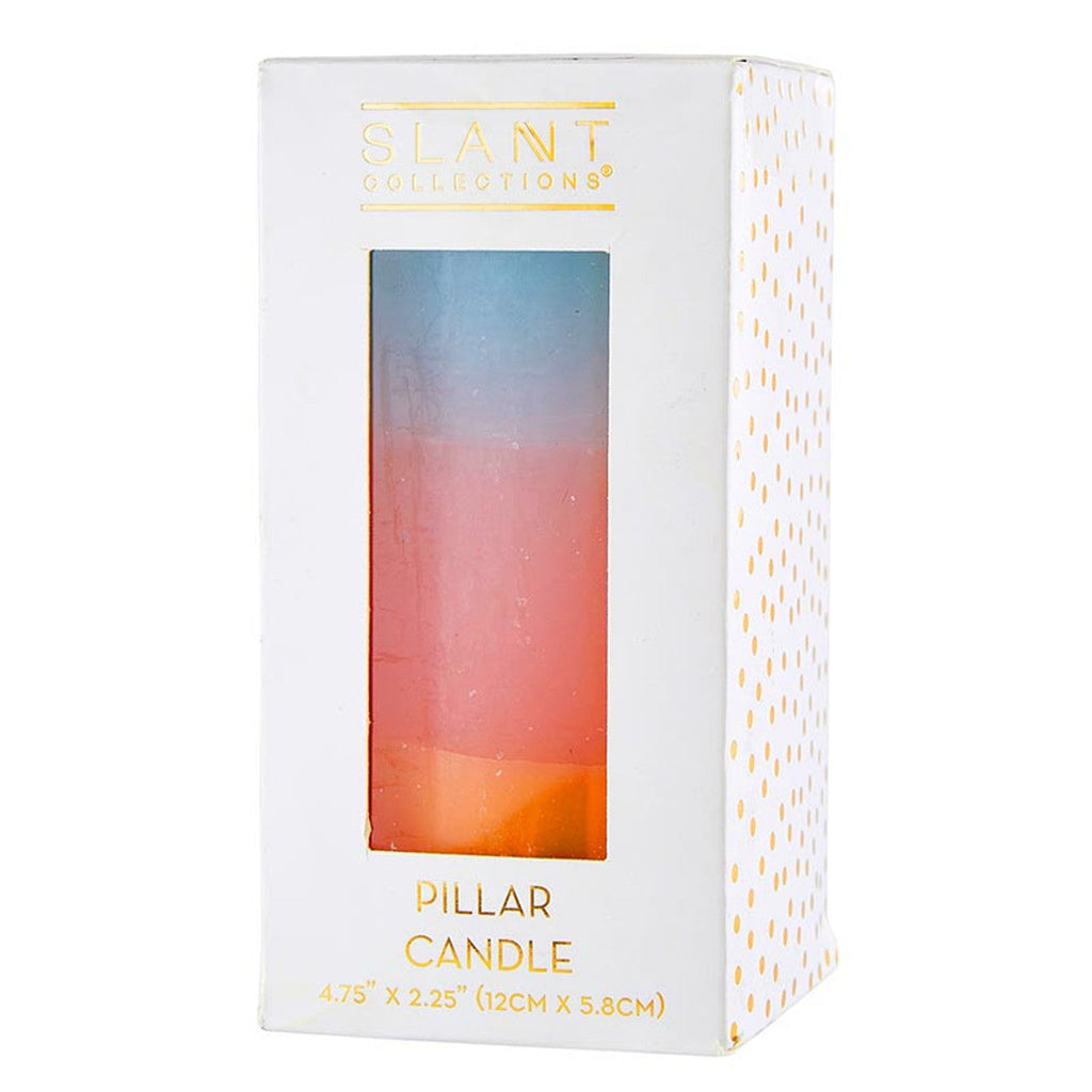 Mini Pillar Candle in Blue Pink Orange | Tri-Colored Ombre Aesthetic Table Candle 4.75" by The Bullish Store