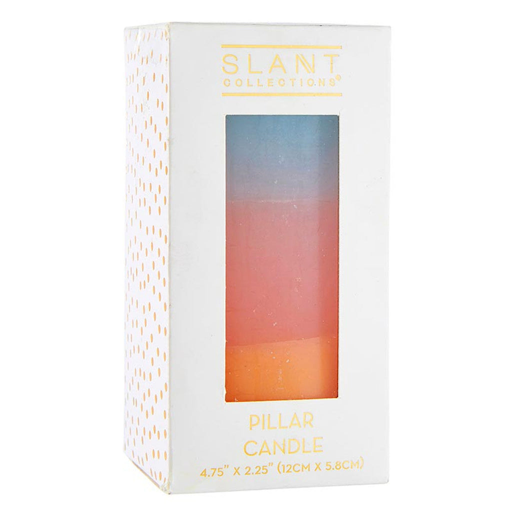 Mini Pillar Candle in Blue Pink Orange | Tri-Colored Ombre Aesthetic Table Candle 4.75" by The Bullish Store