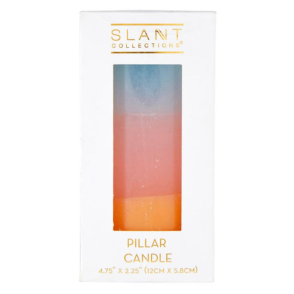 Mini Pillar Candle in Blue Pink Orange | Tri-Colored Ombre Aesthetic Table Candle 4.75" by The Bullish Store