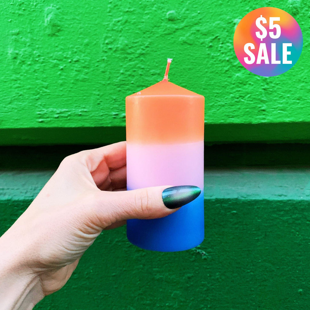 Mini Red-Pink-Blue Pillar Candle | Aesthetic Unscented Table Decor Cylindrical Candle 4.75" by The Bullish Store