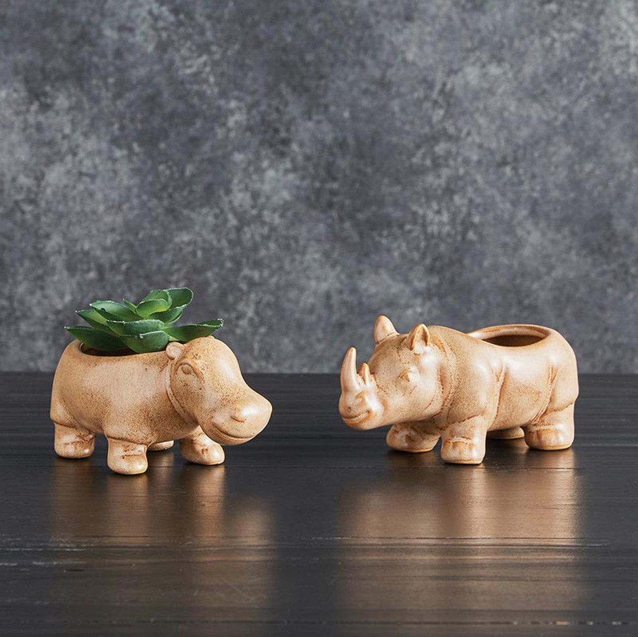 Mini Rhino Ceramic Planter | Wild Safari Hippo Shaped Succulents Flower Pot | 4.5" x 2" by The Bullish Store
