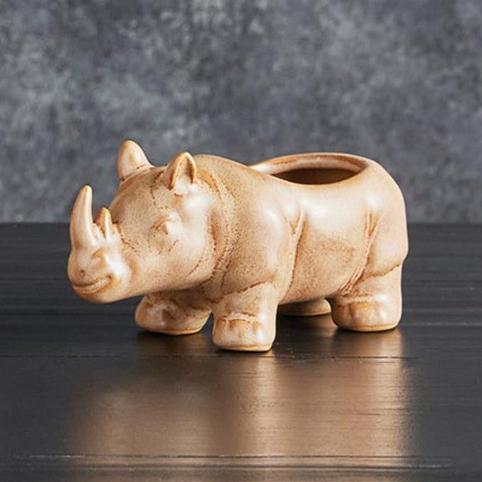 Mini Rhino Ceramic Planter | Wild Safari Hippo Shaped Succulents Flower Pot | 4.5" x 2" by The Bullish Store