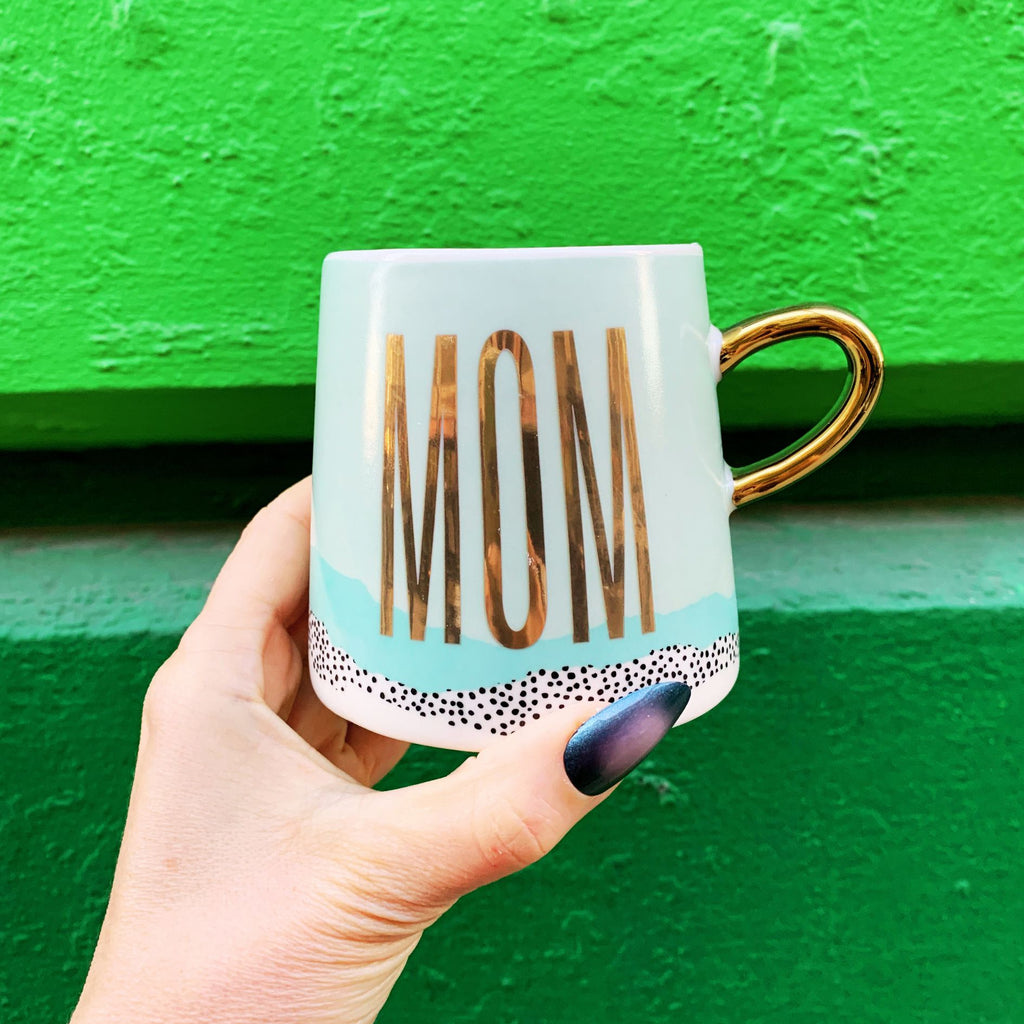 Mom Tapered Mug with Gold Handle | Ceramic Coffee Tea Cup | 11oz by The Bullish Store
