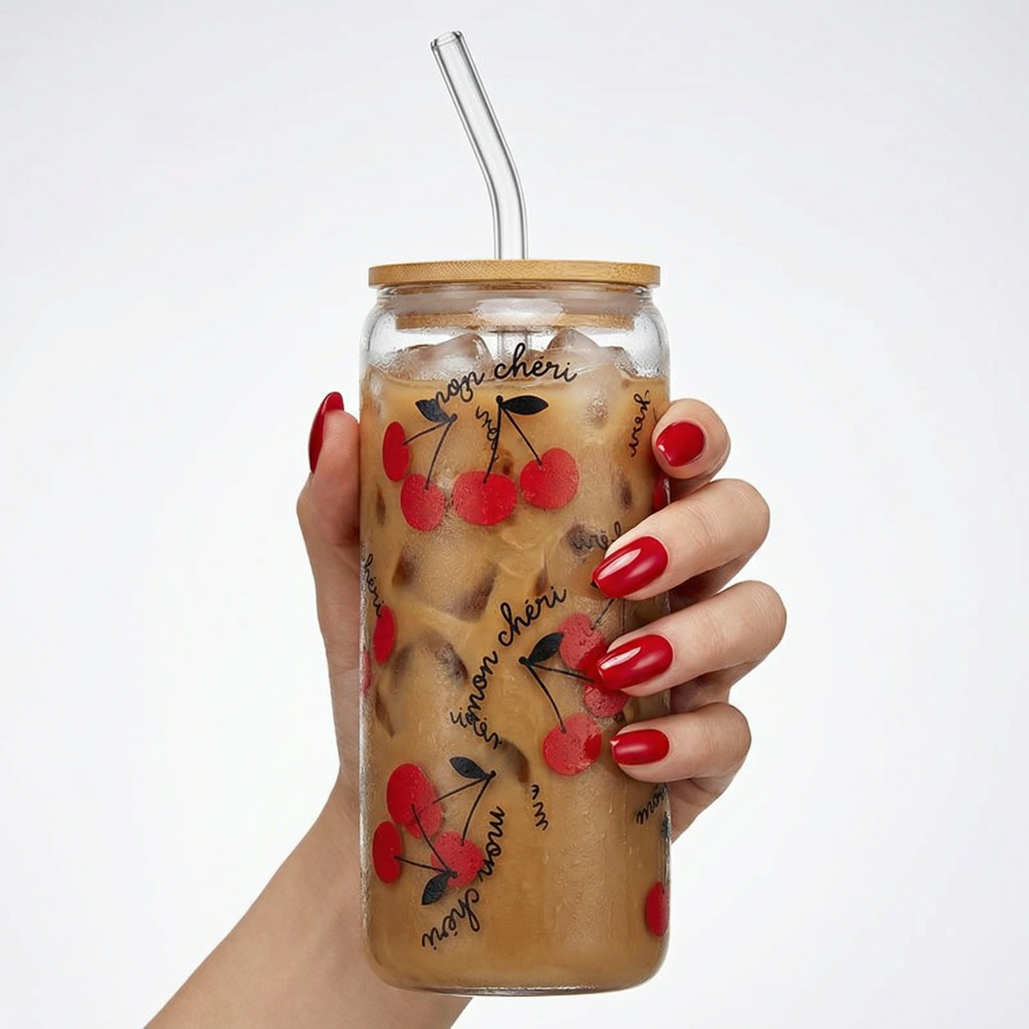 Mon Cheri Glass Tumbler with Bamboo Lid and Glass Straw | Travel Drinkware | 20oz by The Bullish Store