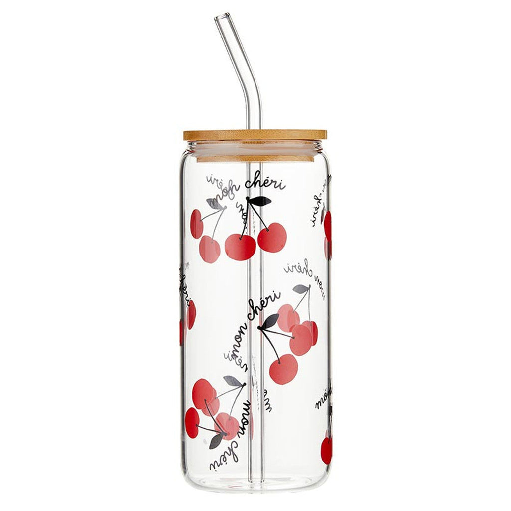 Mon Cheri Glass Tumbler with Bamboo Lid and Glass Straw | Travel Drinkware | 20oz by The Bullish Store