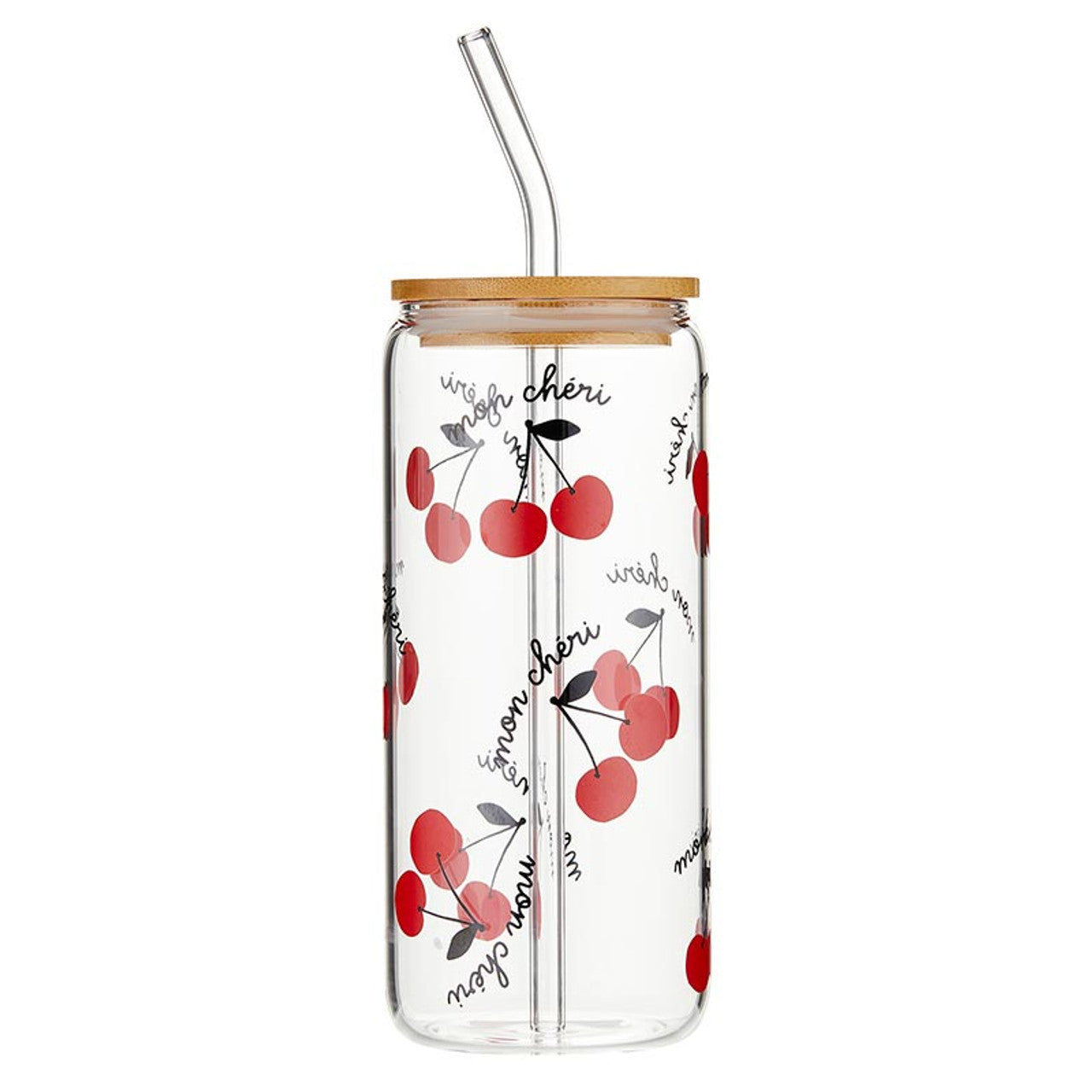 Mon Cheri Glass Tumbler with Bamboo Lid and Glass Straw | Travel Drinkware | 20oz by The Bullish Store