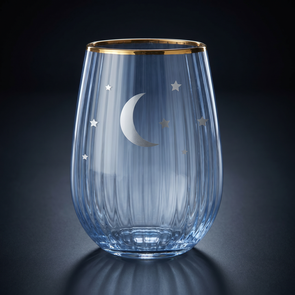 Moon and Stars Beveled Stemless Wine Glass | 19 Oz. by The Bullish Store