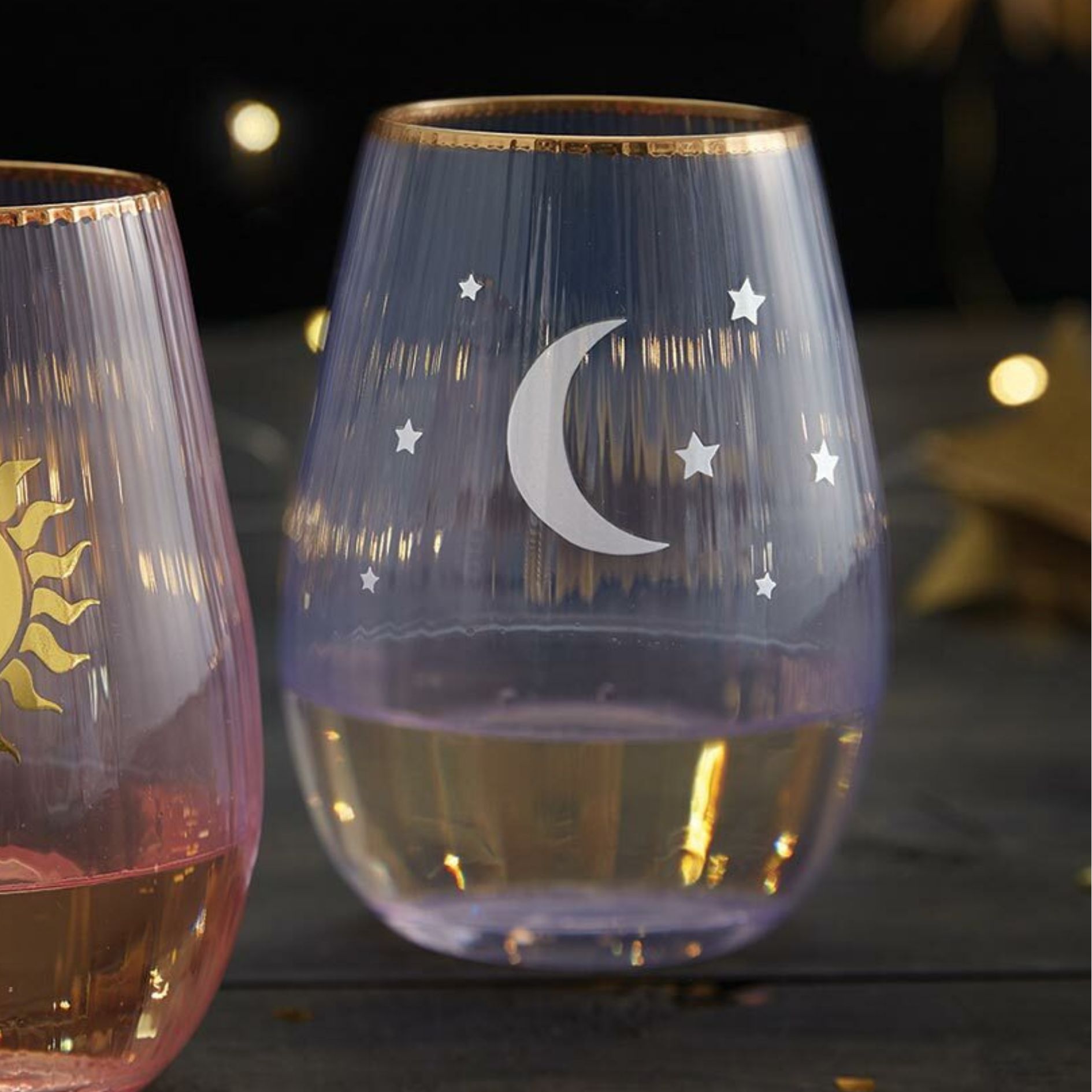 Moon and Stars Beveled Stemless Wine Glass | 19 Oz. by The Bullish Store