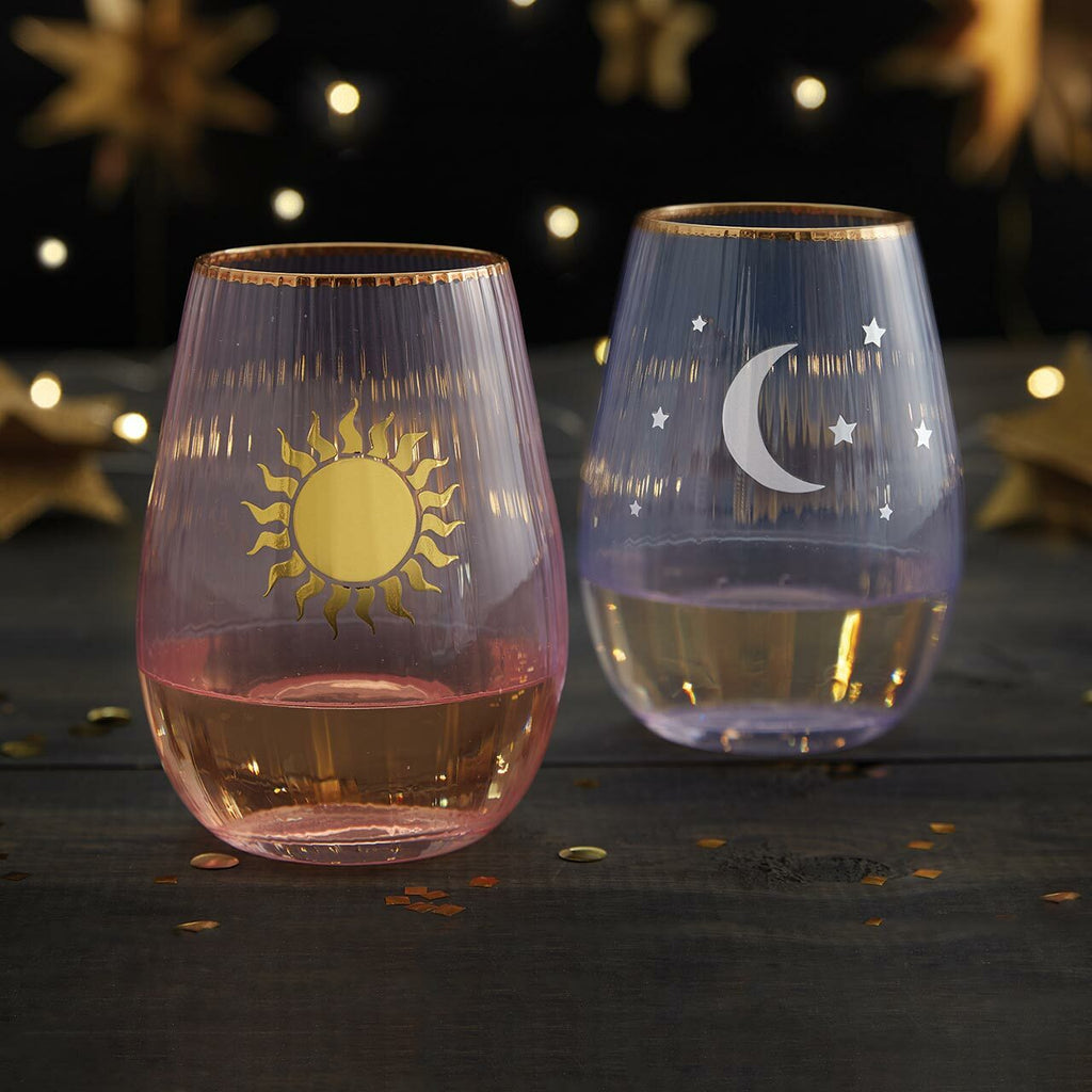 Moon and Stars Beveled Stemless Wine Glass | 19 Oz. by The Bullish Store
